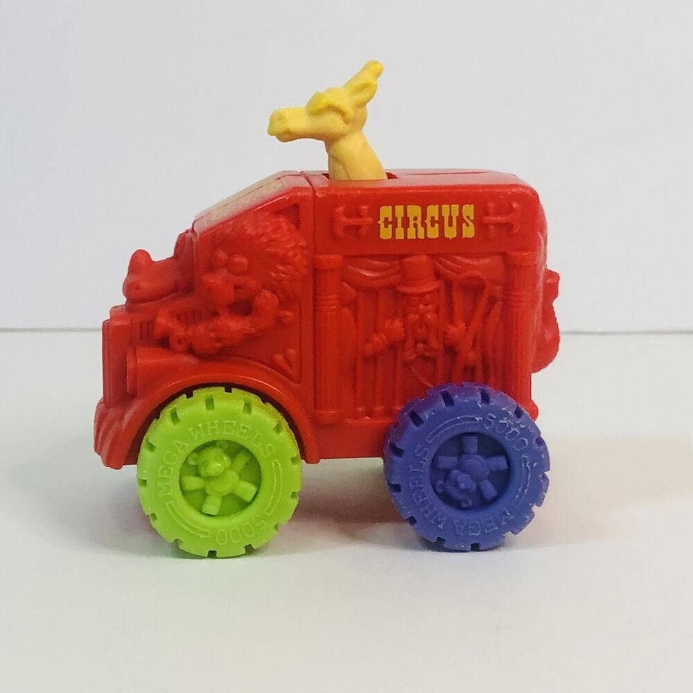 Vintage Mega Wheels Circus Truck Toy‎ Red with Neon Green Purple Wheels Giraffe